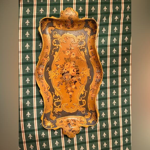 Vintage Made in Japan Alcohol Proof Paper Mache Blue Pink Mustard Serving Tray - Picture 6 of 8